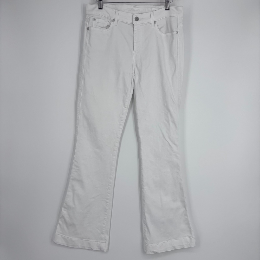 7 For All Mankind Slim Trouser Flare Jeans Womens 29 White Denim‎ Stretch Pants
